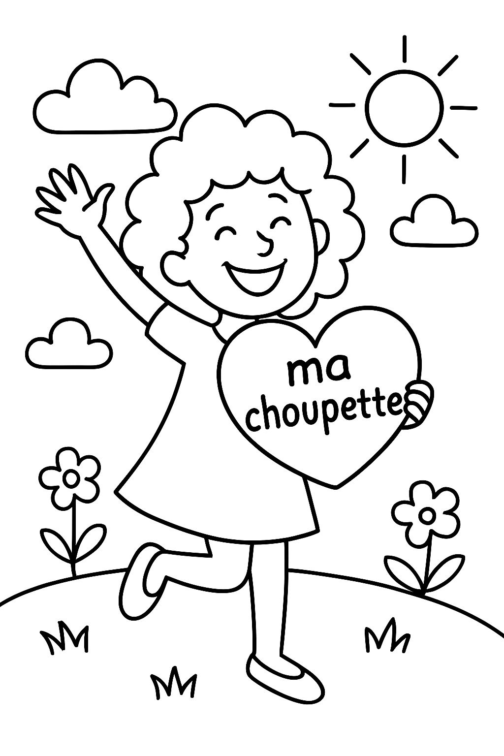 Madame joyeuse with heart writes to my little one.