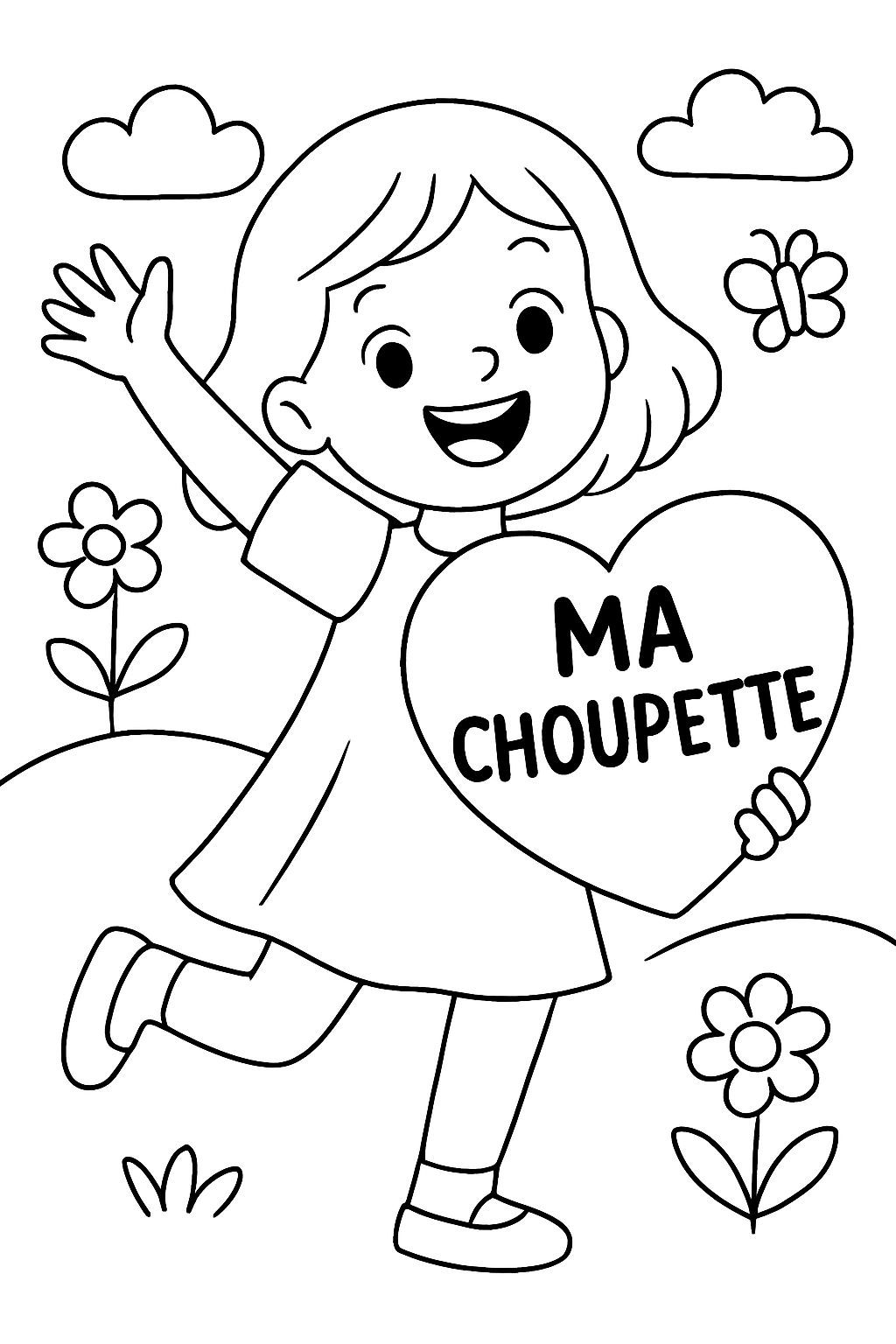 Give joyful shoulder-length hair with a heart that says 'ma choupette'. Give joyful shoulder-length hair with a heart that says 'ma choupette'.