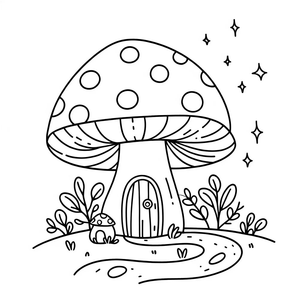 Une petite maison de fée sous un champignon avec une petite porte et un chemin sinueux. Une petite maison de fée sous un champignon avec une petite porte et un chemin sinueux.