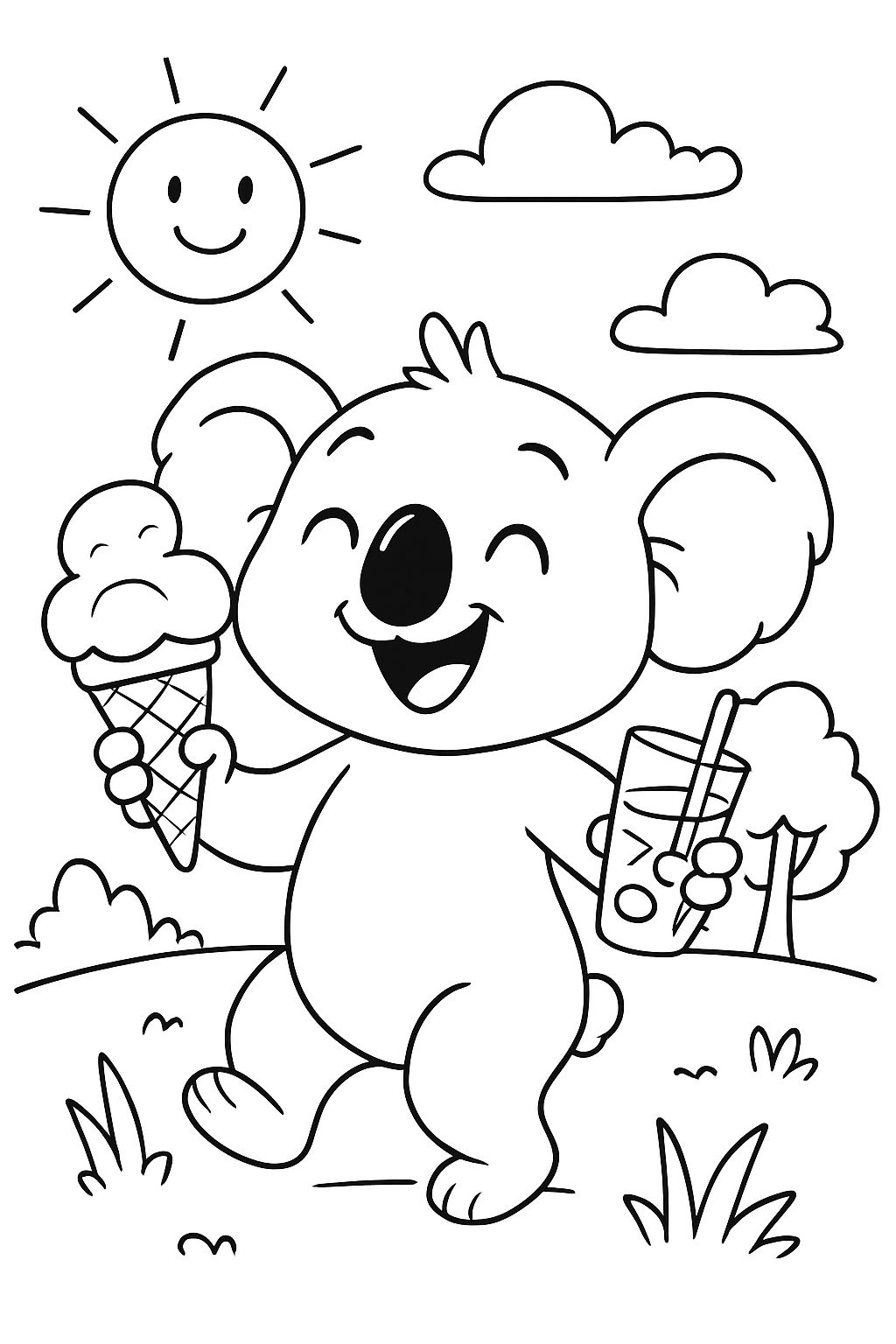 Koala avec de la glace et de la limonade