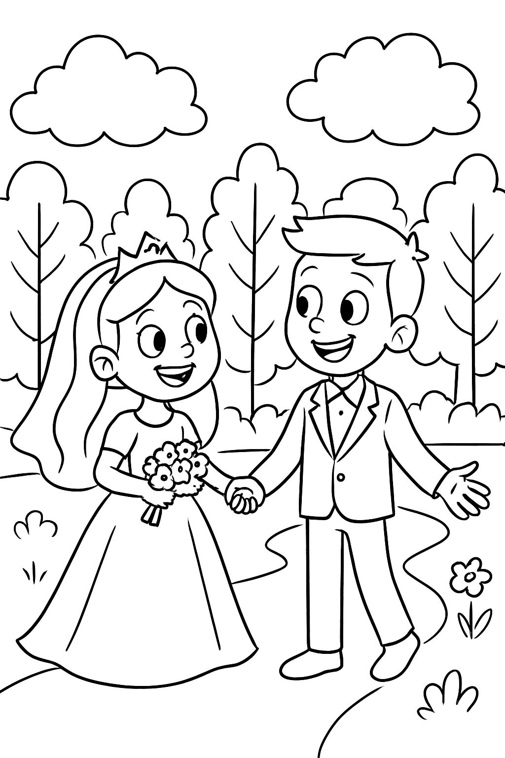 A guy and a girl getting married in the woods