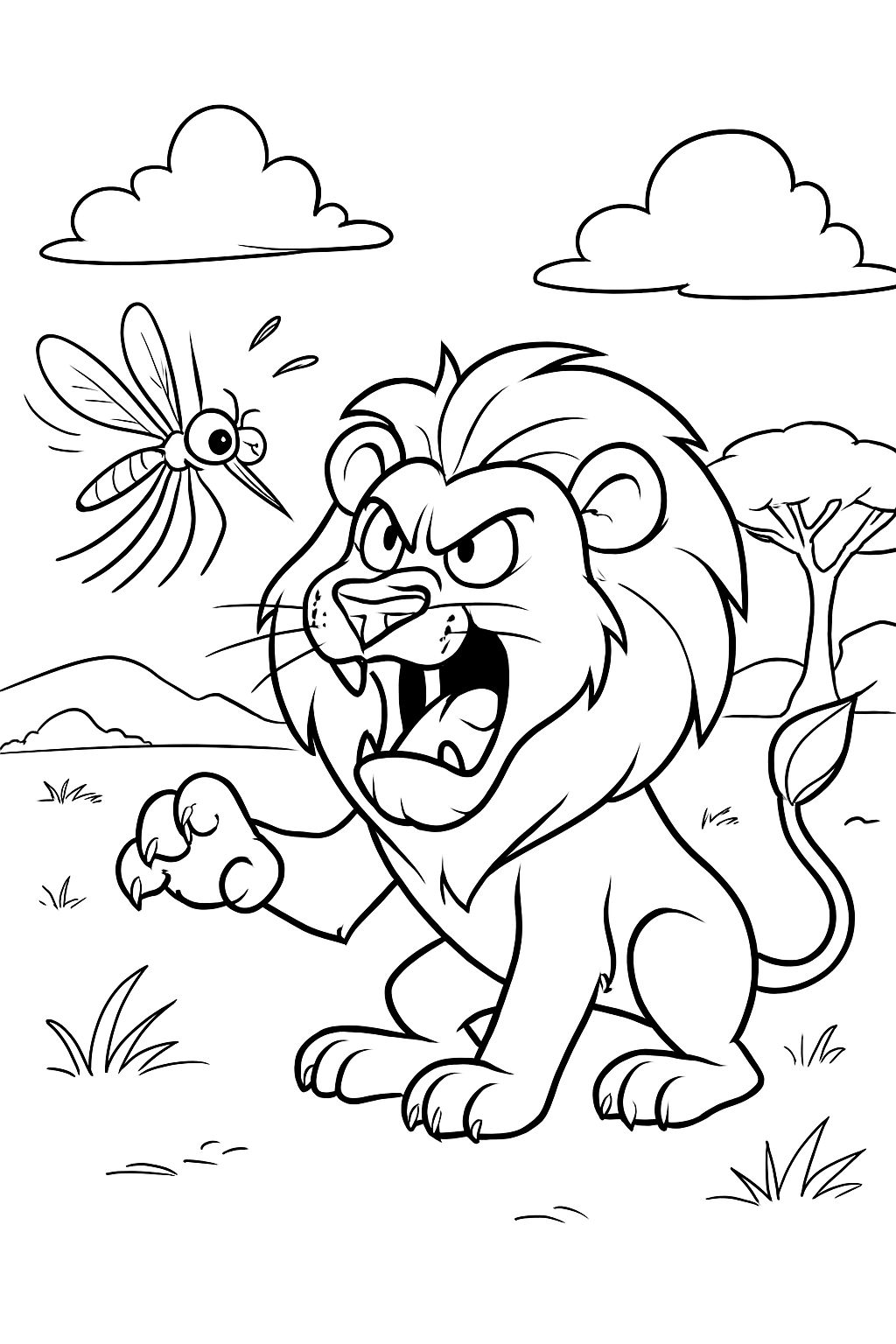 Mücke ärgert den Löwen.