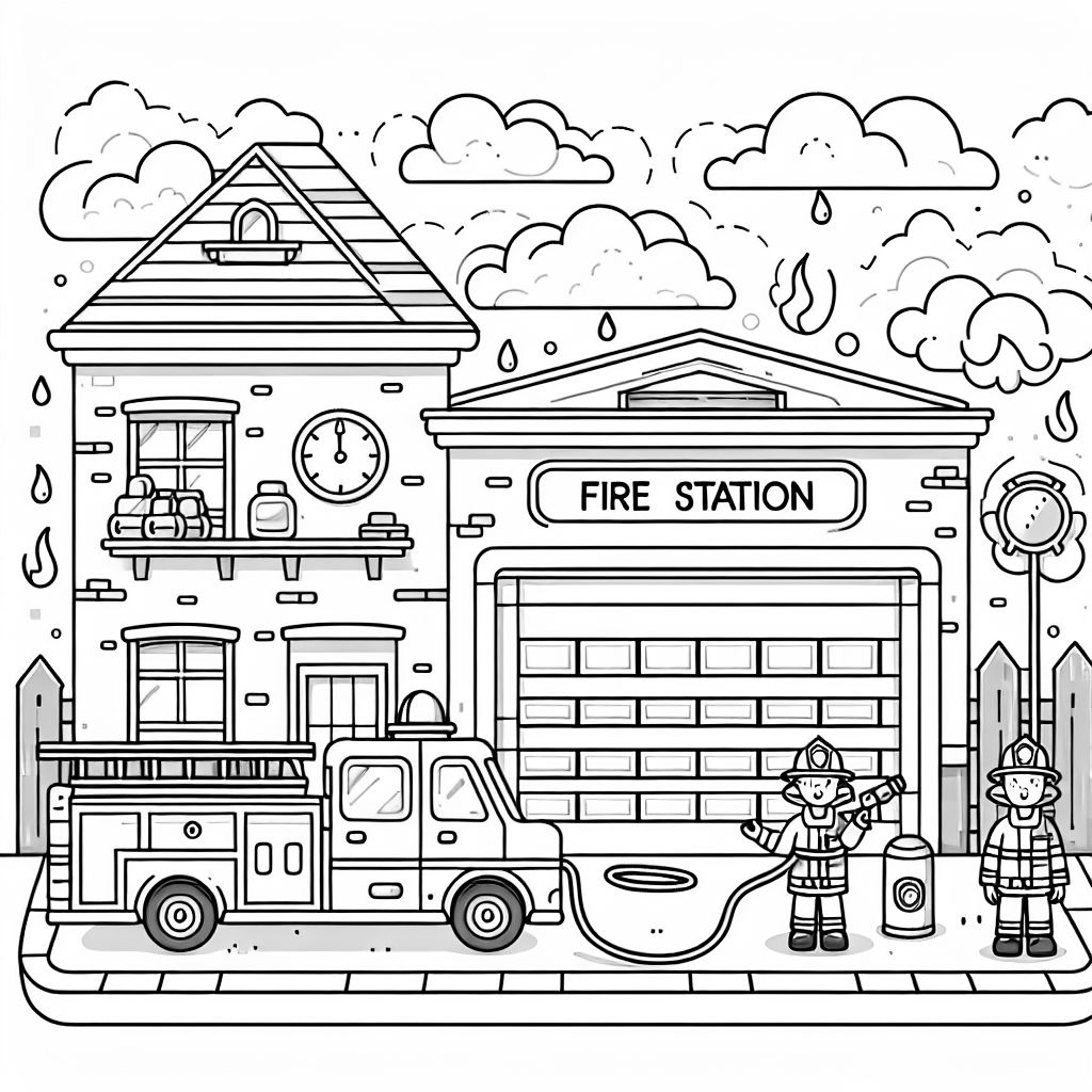 'Fire Station' Coloring Page | bubbely