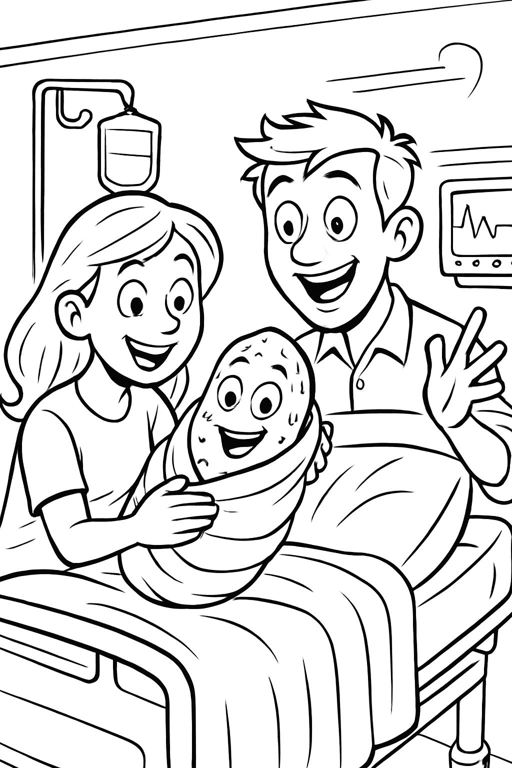 Bébé garçon à l'hôpital avec ses parents après être né.