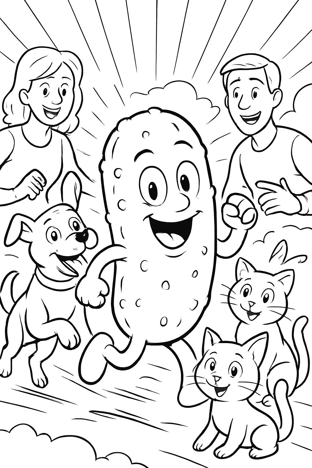 baby pickle hanging out with dog and 2 cats and their parents