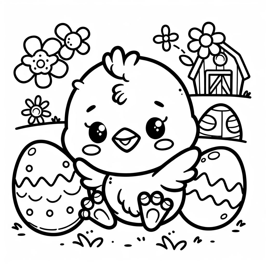Pollito rodeado de huevos Pollito rodeado de huevos