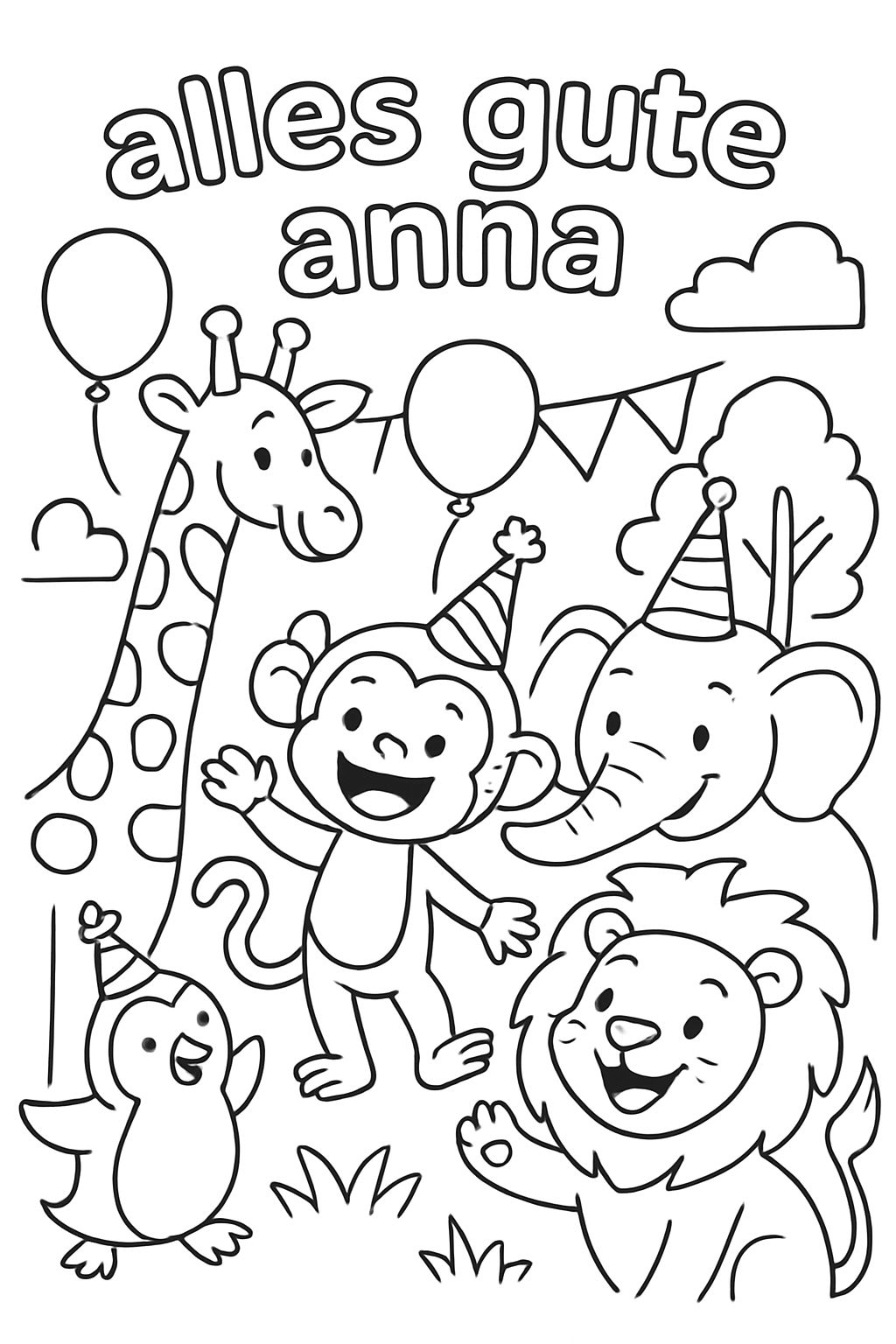 Zoo Animal Party with the heading 'Happy Birthday Anna'