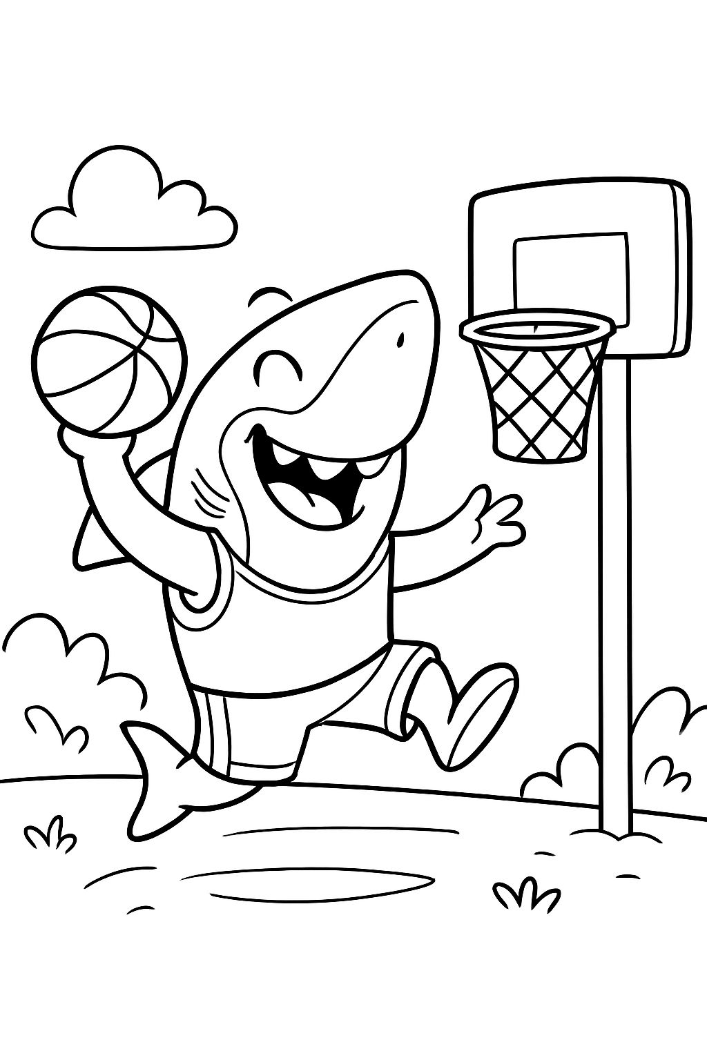 Shark plays basketball