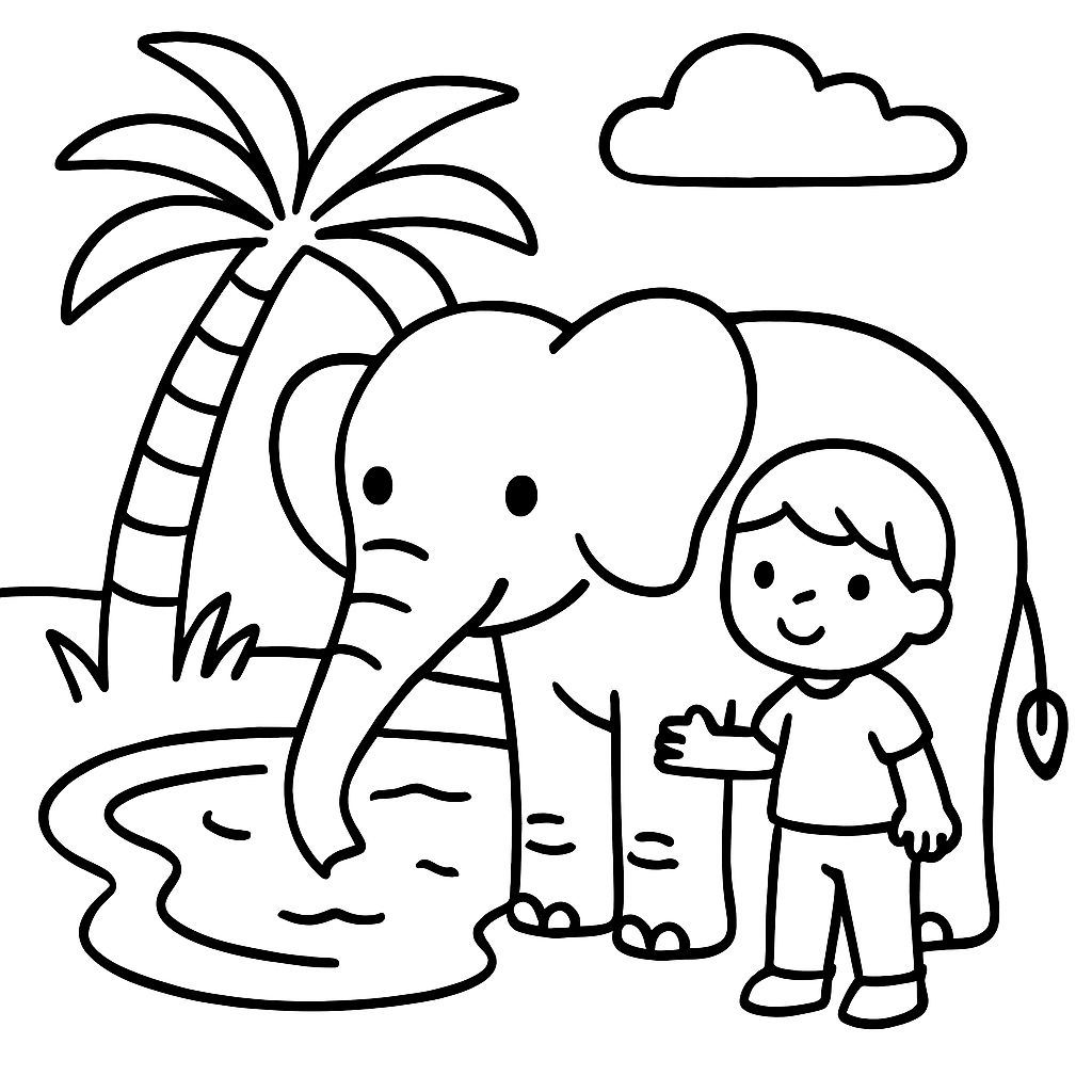 un elefante con un niño en un oasis un elefante con un niño en un oasis