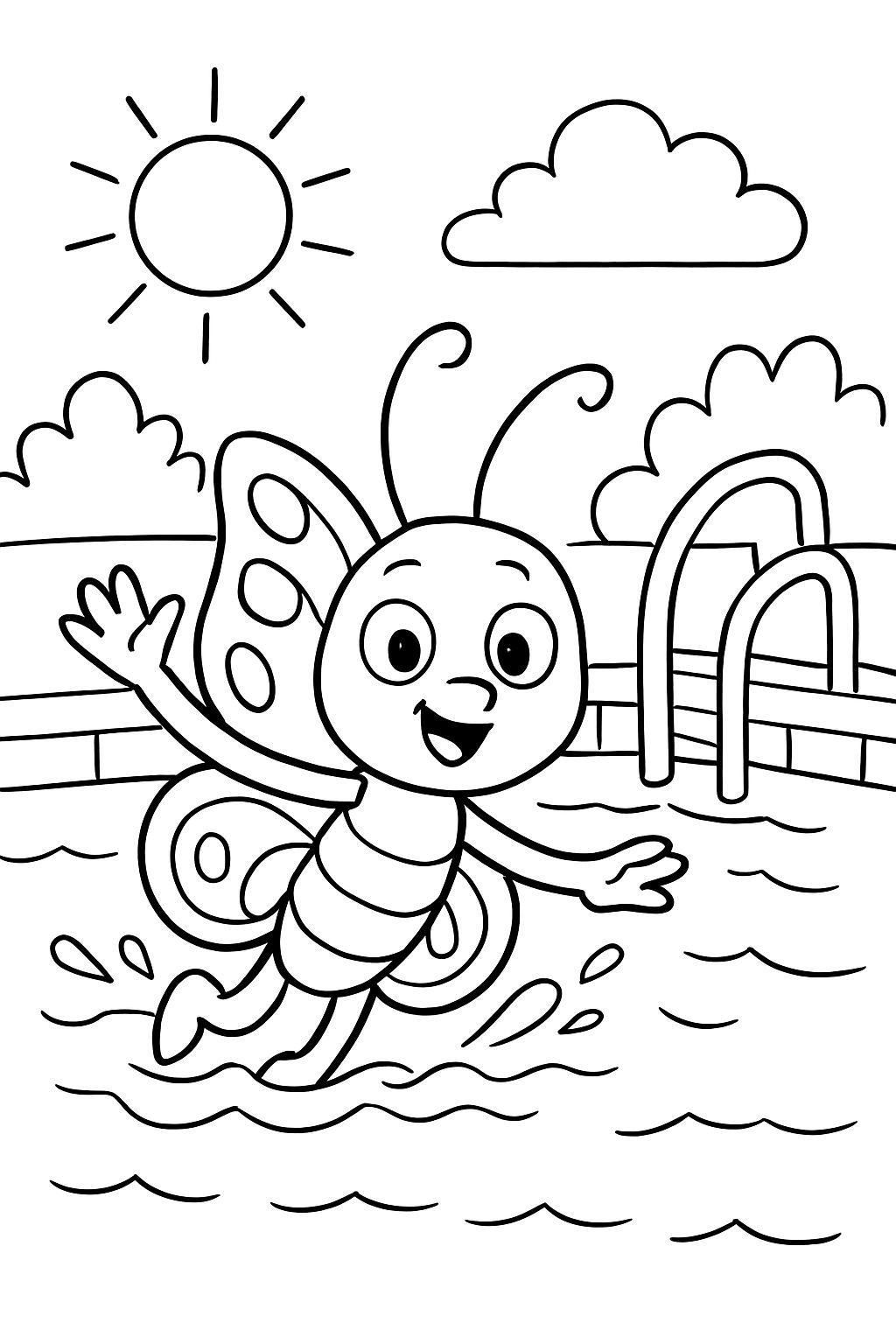 butterfly swimming in a pool