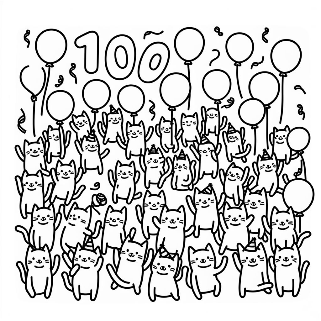 100 chats à une fête dansante avec des ballons et des banderoles 100 chats à une fête dansante avec des ballons et des banderoles