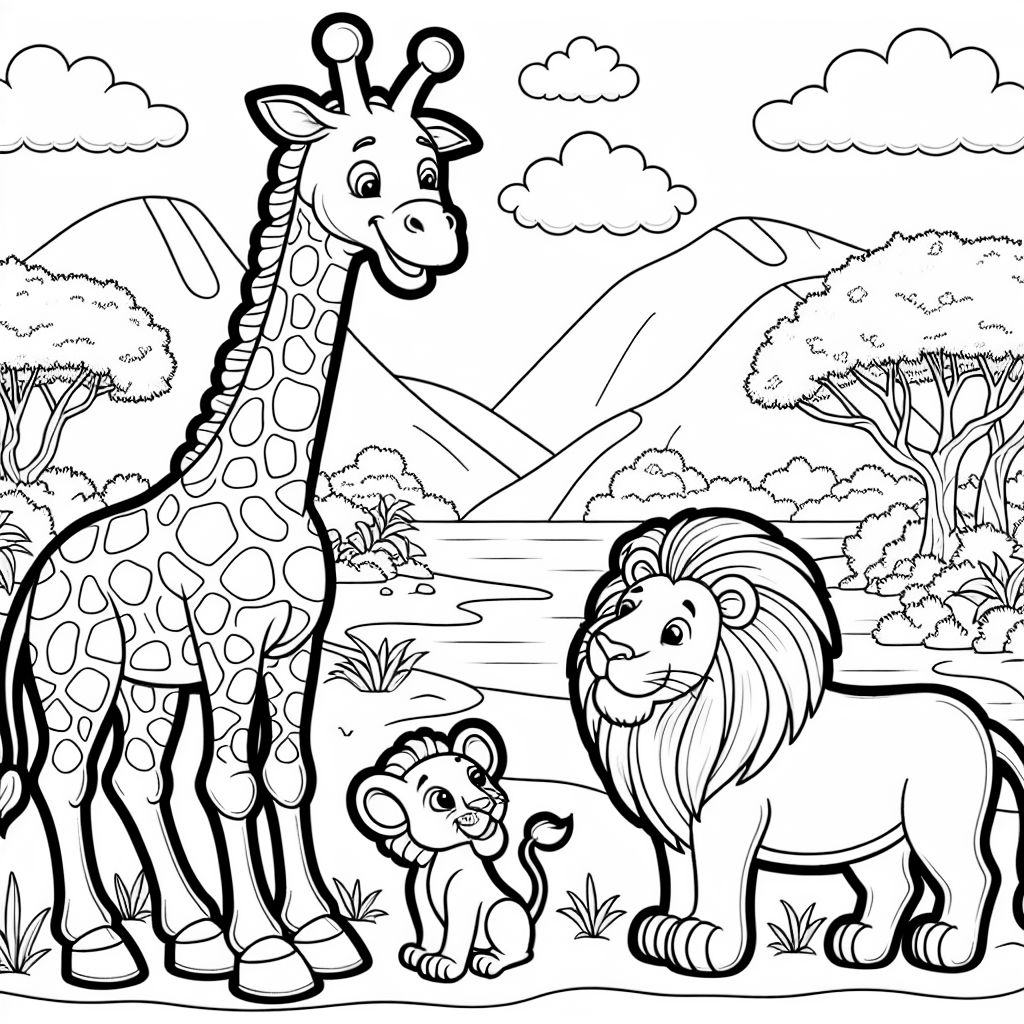 una jirafa en una jungla con leones una jirafa en una jungla con leones