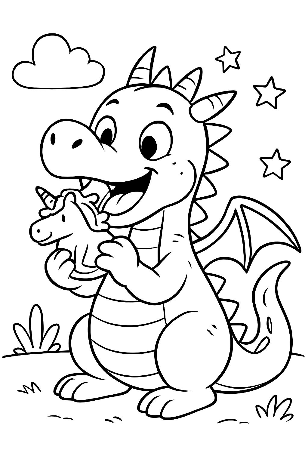 a dragon eating a unicorn cookie