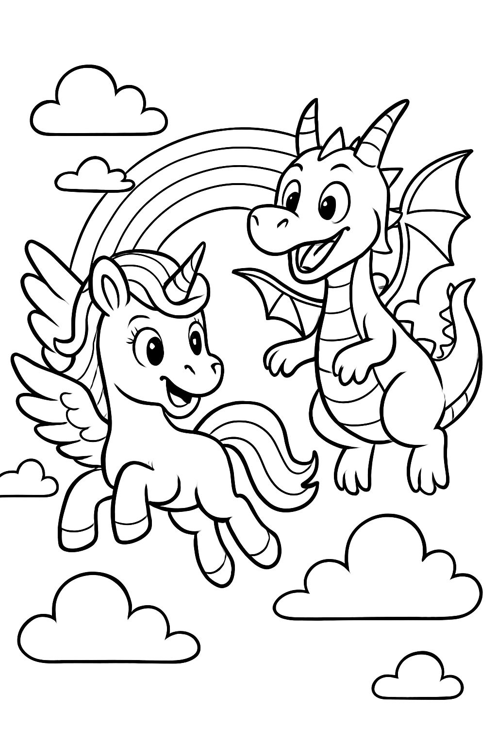 Unicorn and dragon flying together Unicorn and dragon flying together