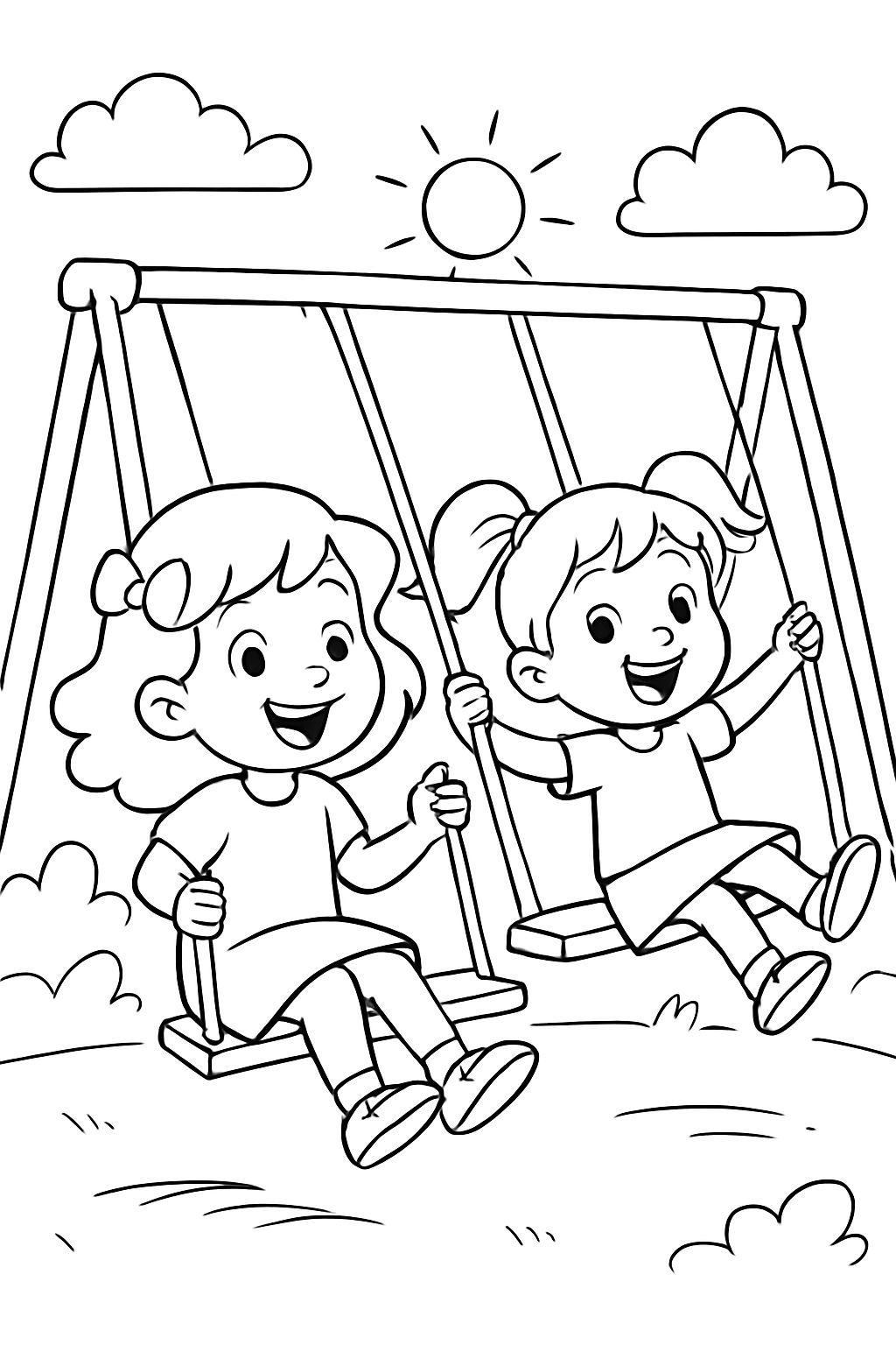 2 little girls both on swings 2 little girls both on swings