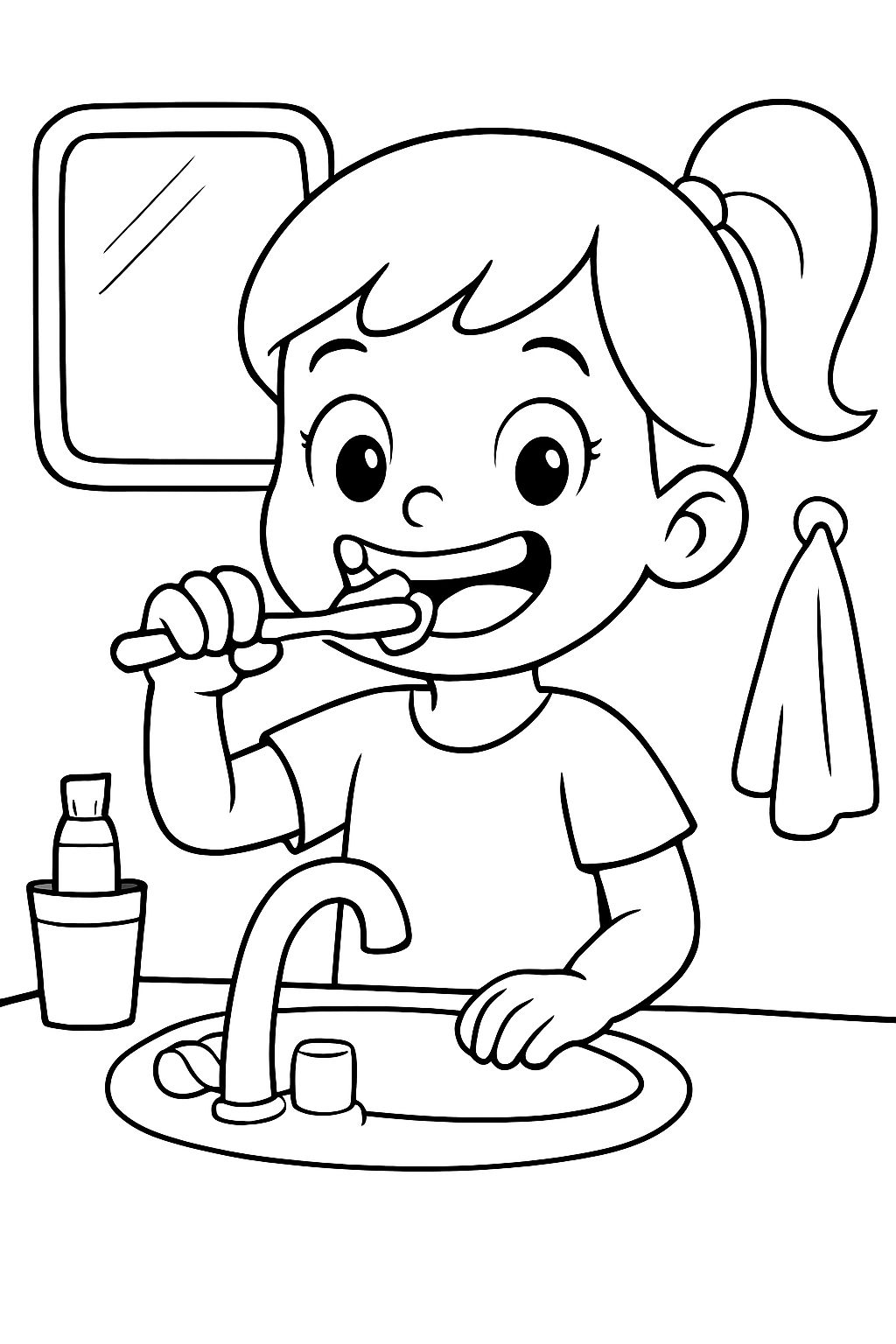 a girl brushing her teeth with the text 'brushing teeth'