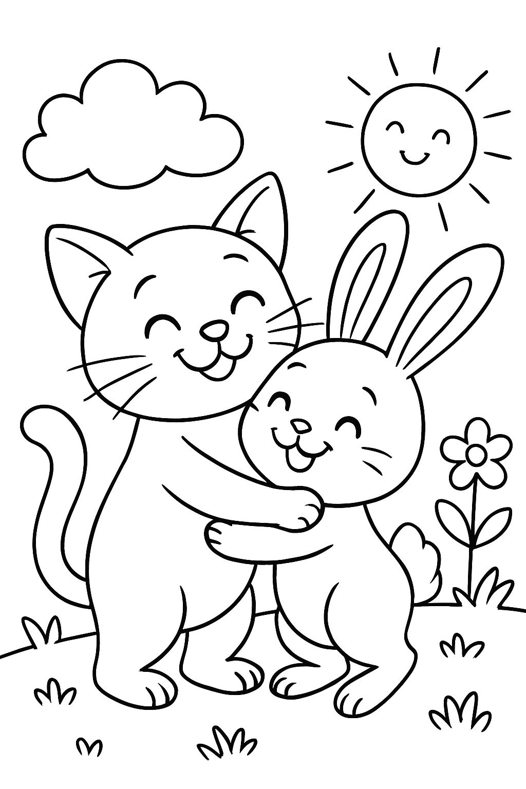 eine katze und einen hasen, die sich gern haben