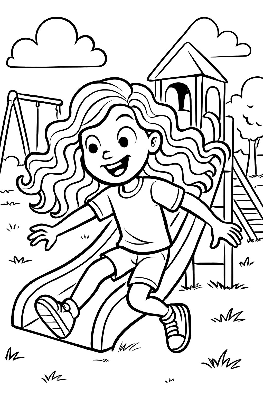 Ein Mädchen mit wirklich welligem Haar, das im Park spielt, mit dem Namen "Leighton" darüber. Ein Mädchen mit wirklich welligem Haar, das im Park spielt, mit dem Namen "Leighton" darüber.