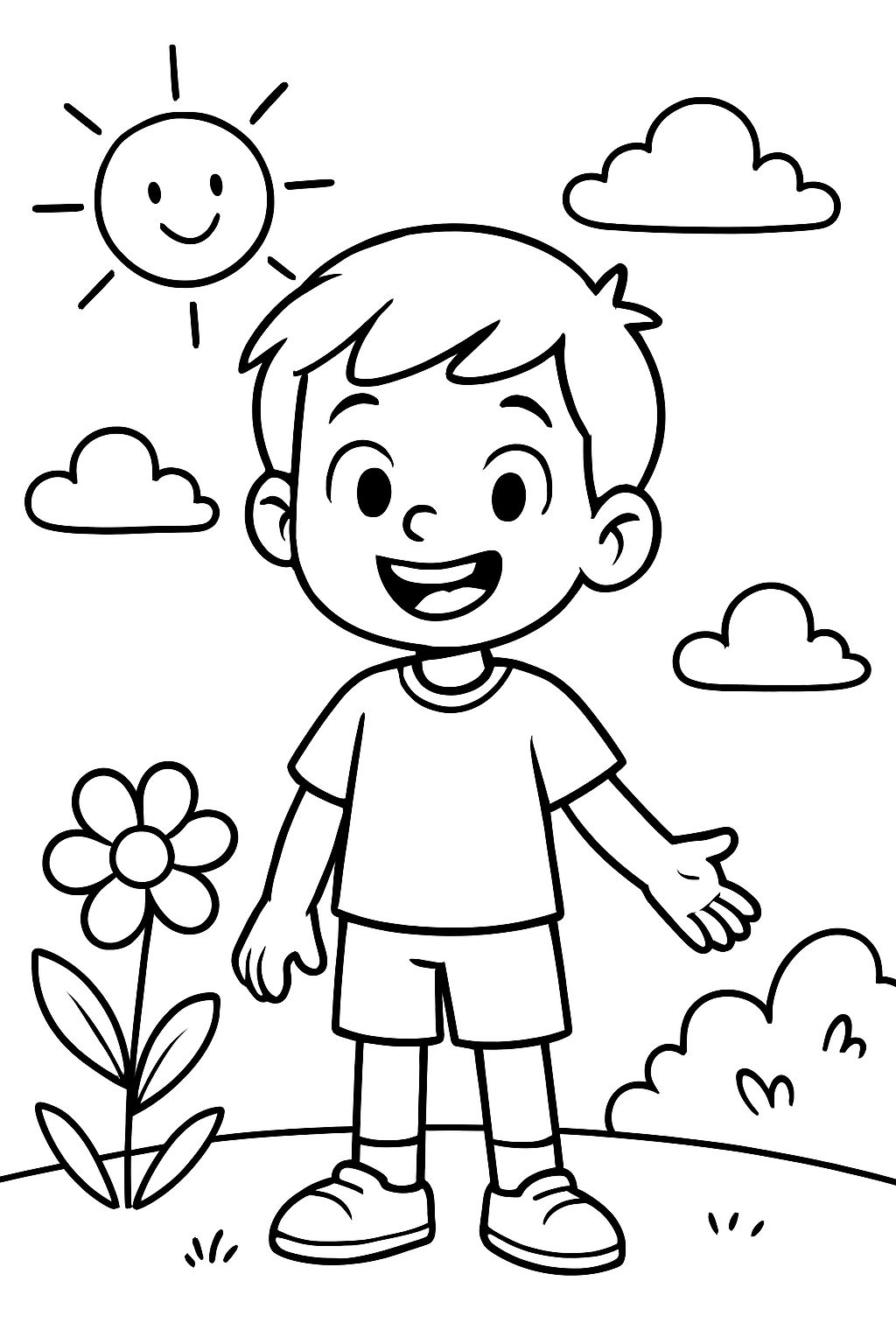 Un jeune garçon debout, vue de face. Un jeune garçon debout, vue de face.