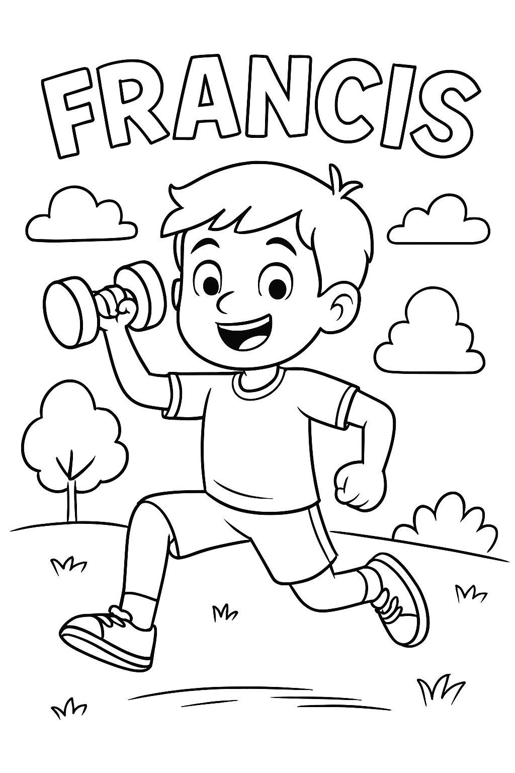 Un garçon s'entraîne avec le nom Francis à ses côtés.