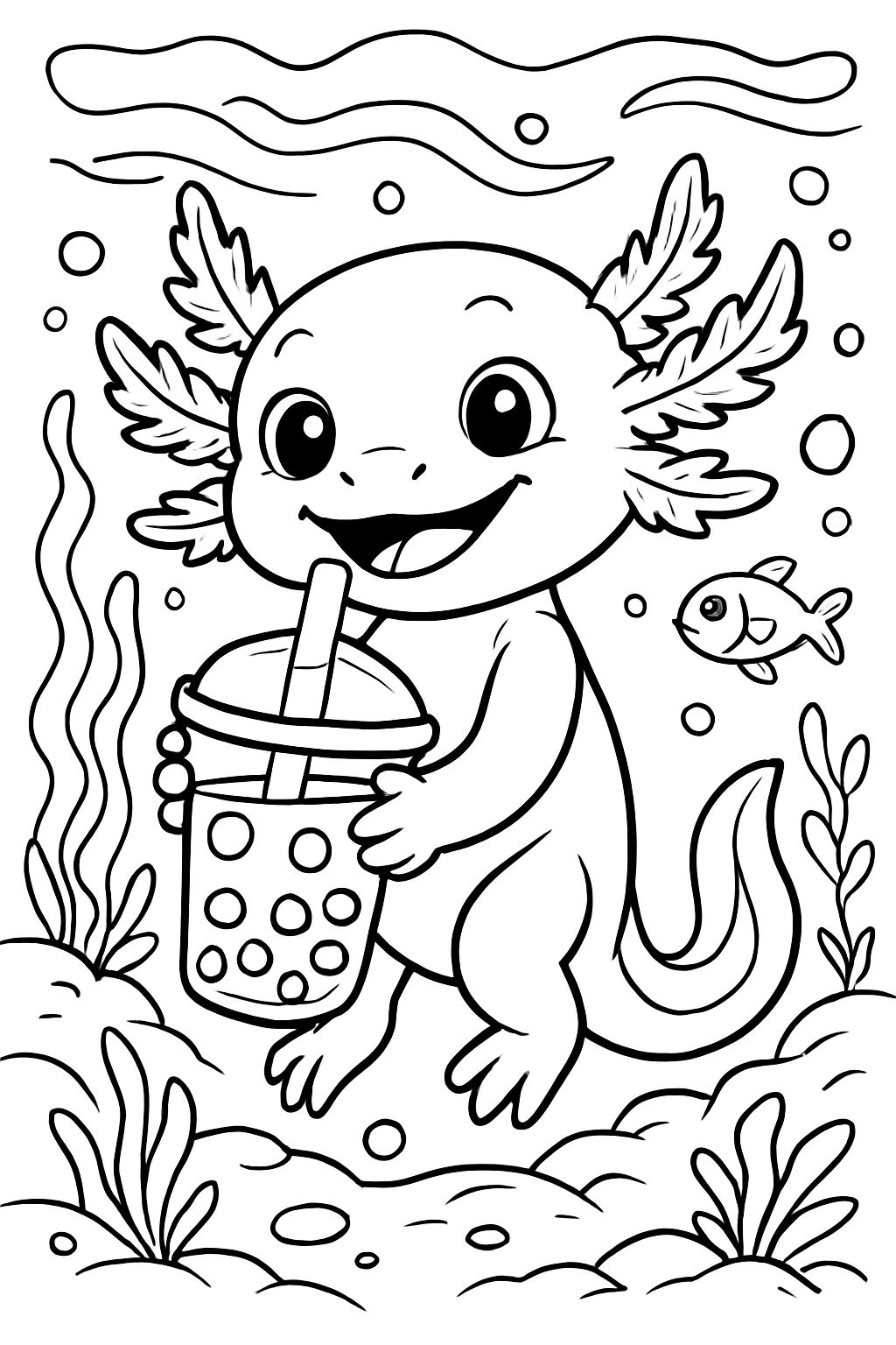Un cute axolotl avec Boba, un petit.
