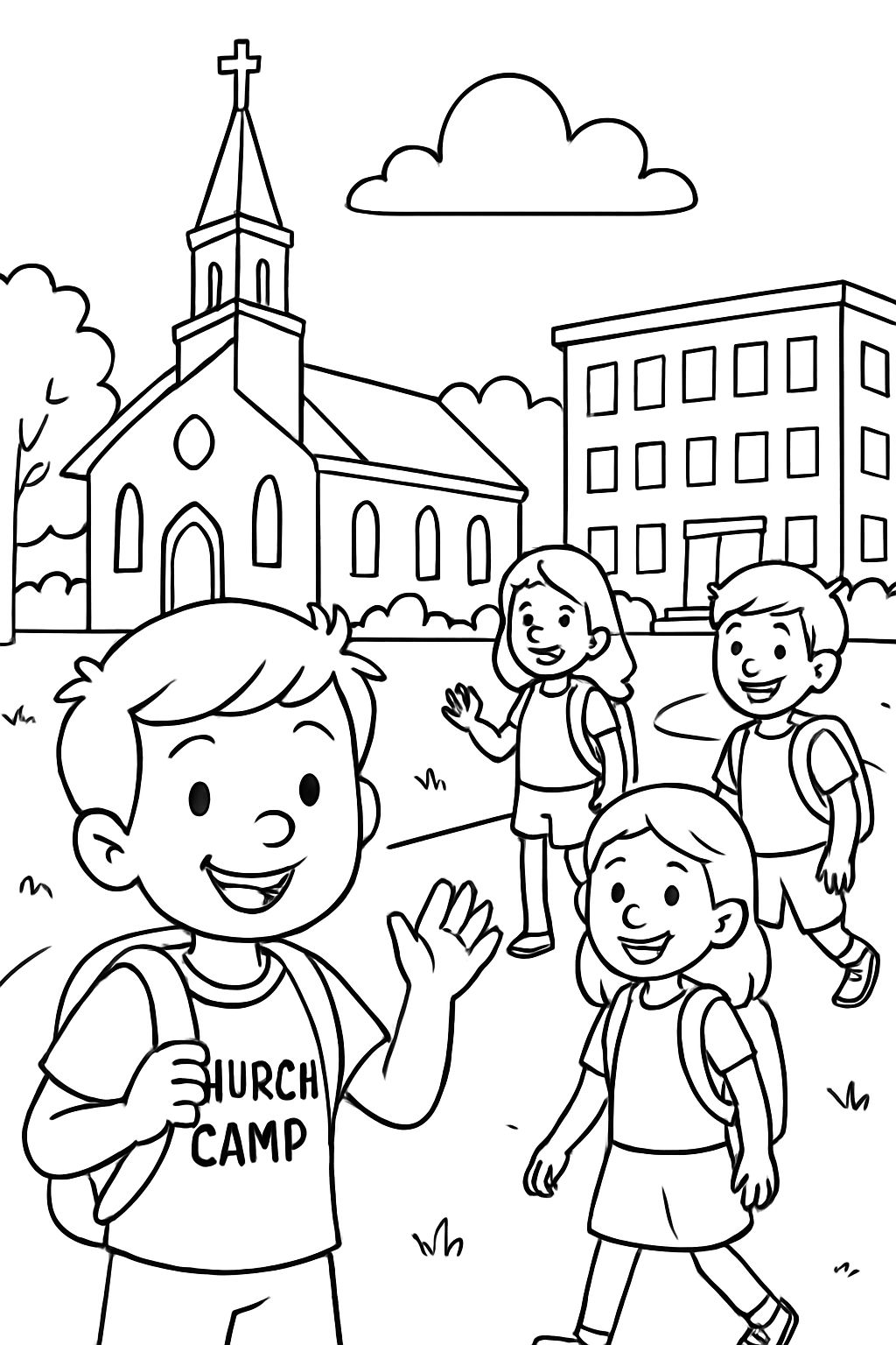 Kids at a church camp on a college campus