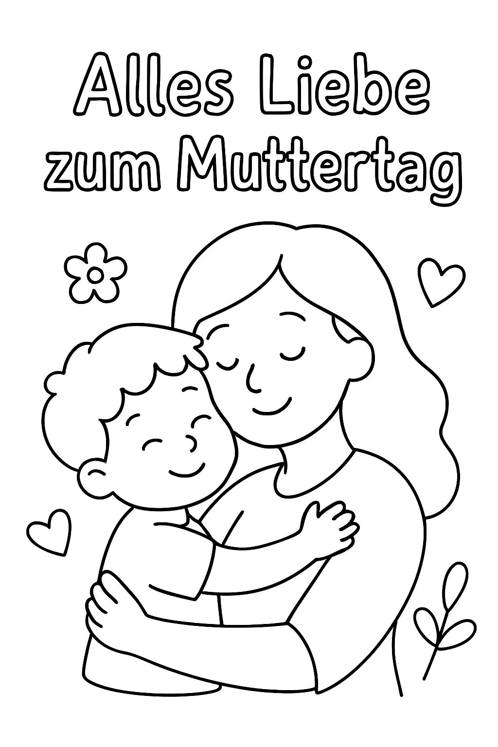 Text "Happy Mother's Day" and 4-year-old child cuddling with mom