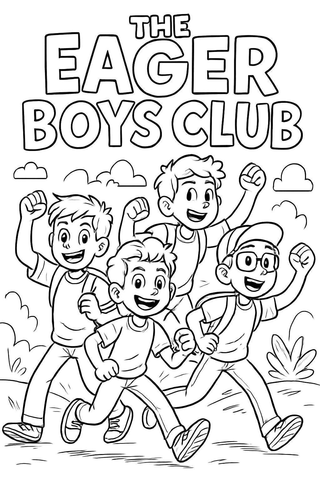 “O Clube dos Meninos Empolgados” sem imagem, apenas palavras escritas em letras divertidas para colorir. “O Clube dos Meninos Empolgados” sem imagem, apenas palavras escritas em letras divertidas para colorir.