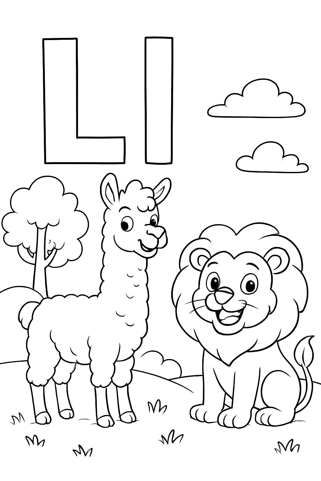 The letter L and the letter l with a Llama and lion
