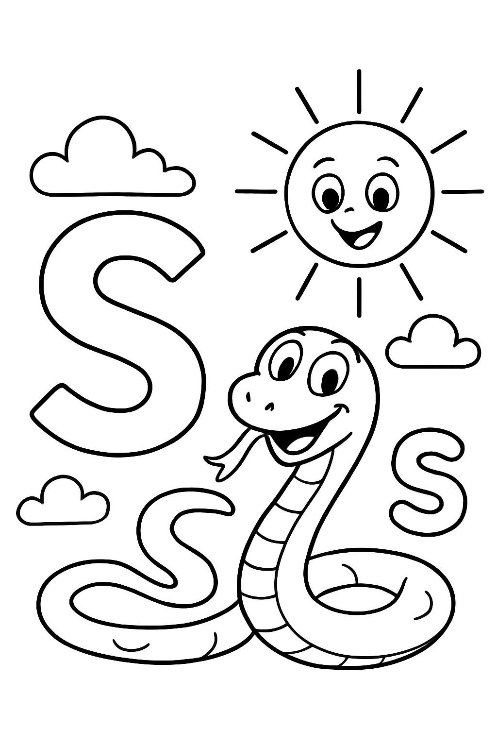 The capital letter S and the lower case letter s with a snake and a Sun