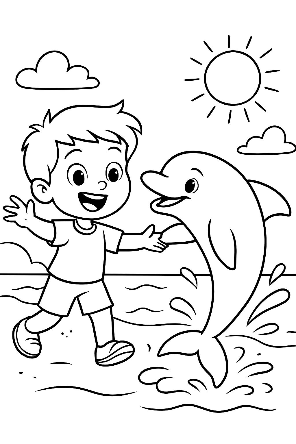 A child with a dolphin
