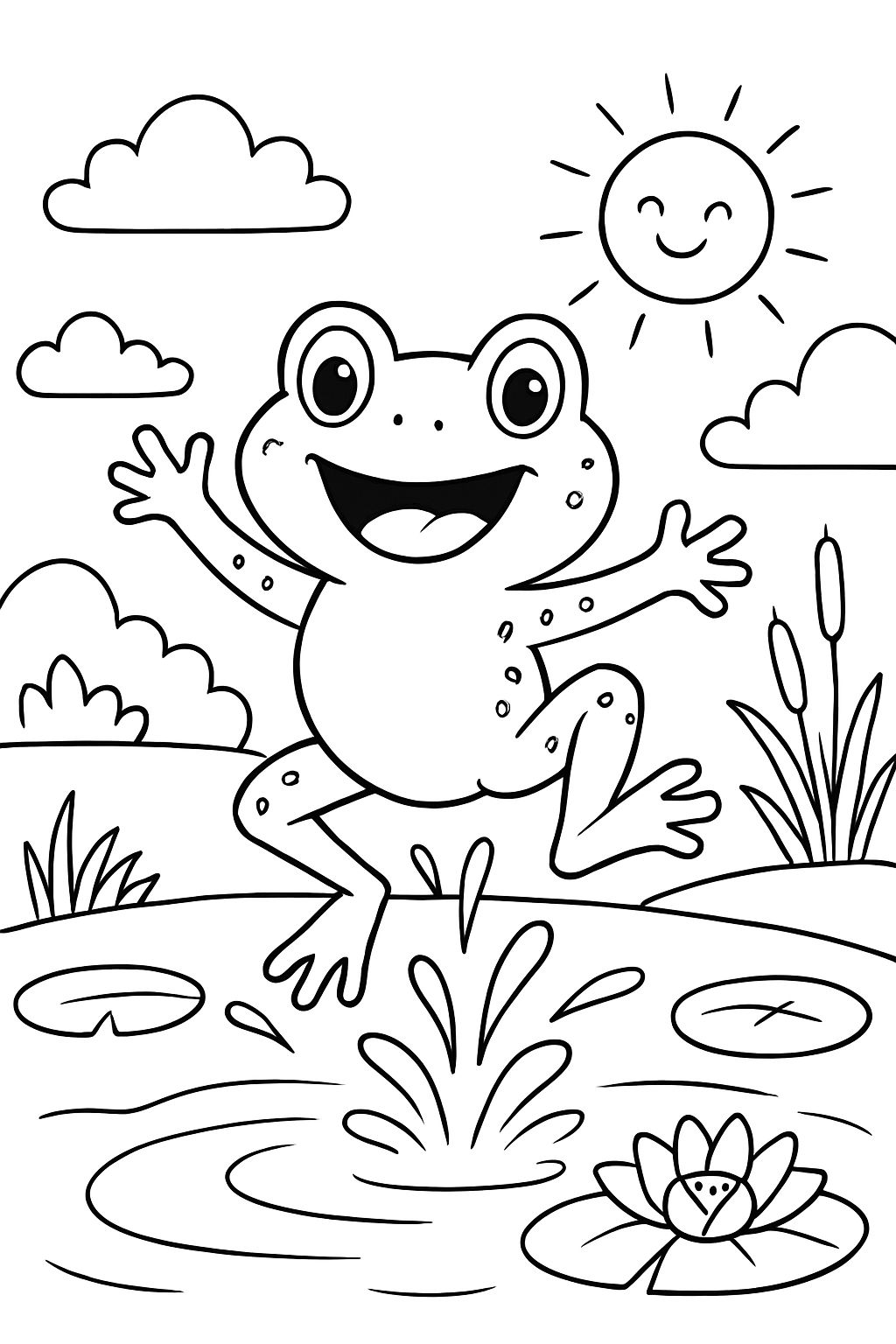 A frog jumping into the pond.