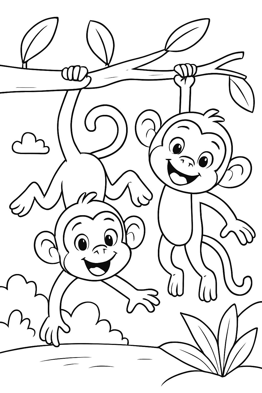 2 monkeys hanging on a branch