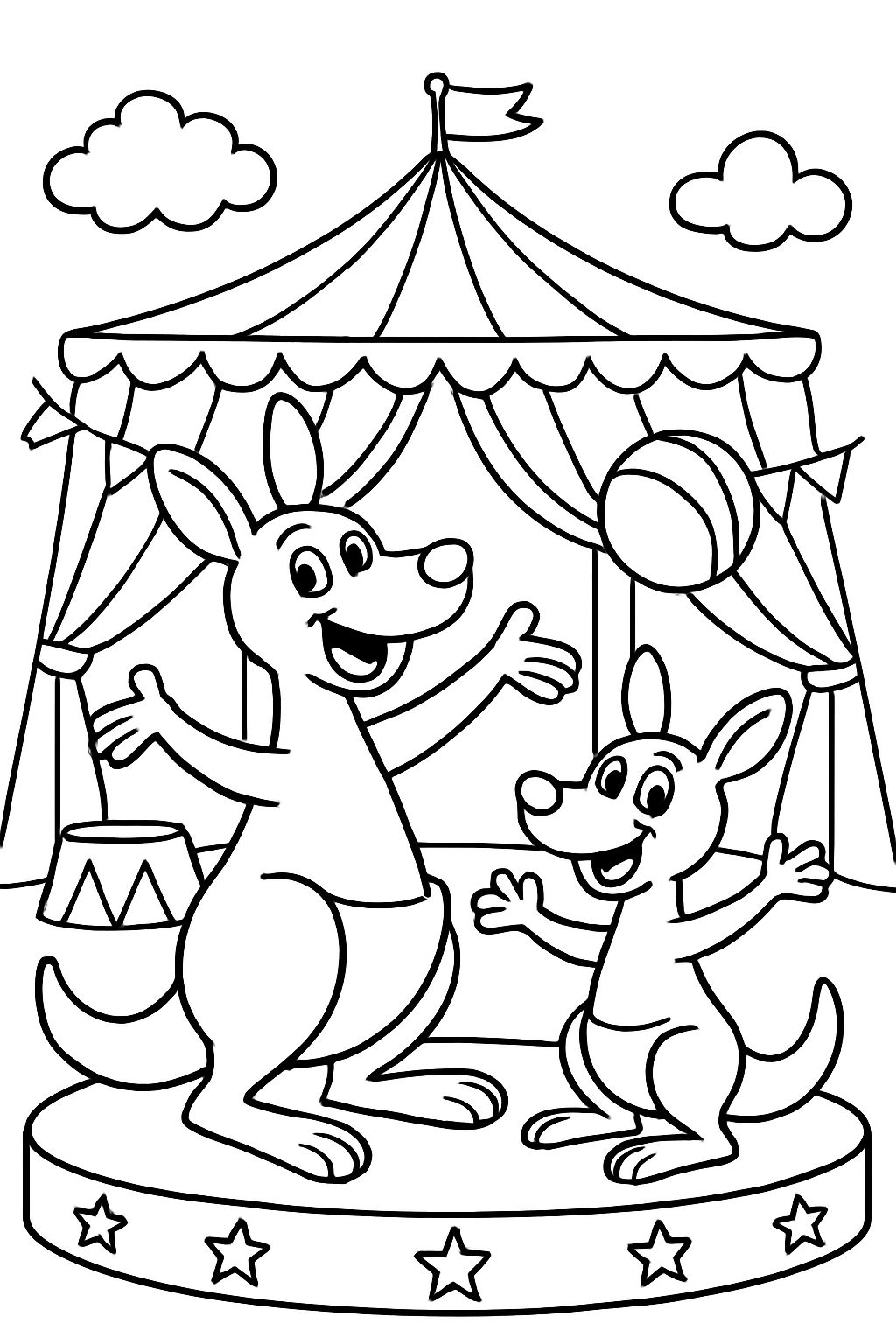 two kangaroos as guest in a circus tent during a show
