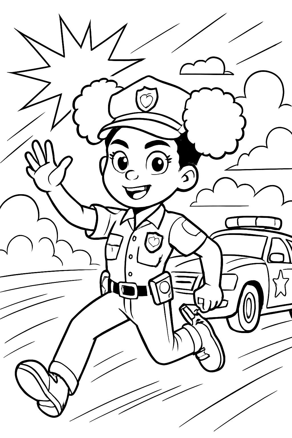 a cute female police officer wearing afro puffs