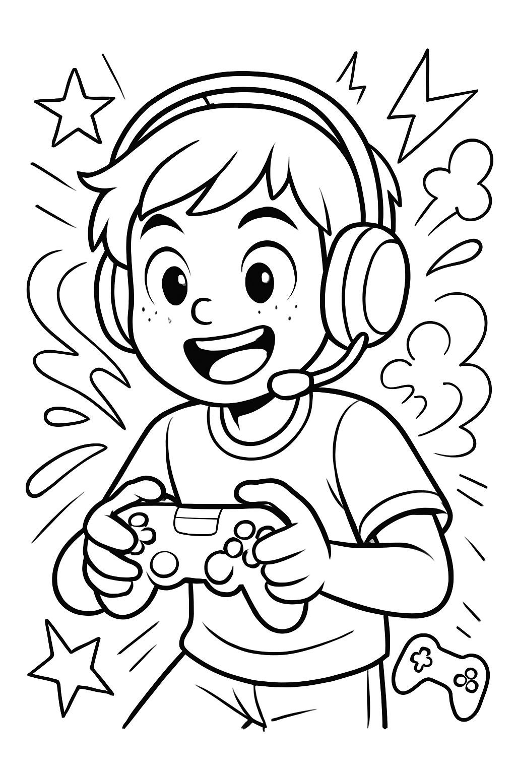 a cute video gamer/streamer holding a controller and wearing a video game headset