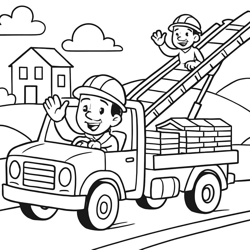 Un camion de toiture à convoyeur de bardeaux circulant sur la route avec des collines et des bâtiments en arrière-plan. Un camion de toiture à convoyeur de bardeaux circulant sur la route avec des collines et des bâtiments en arrière-plan.