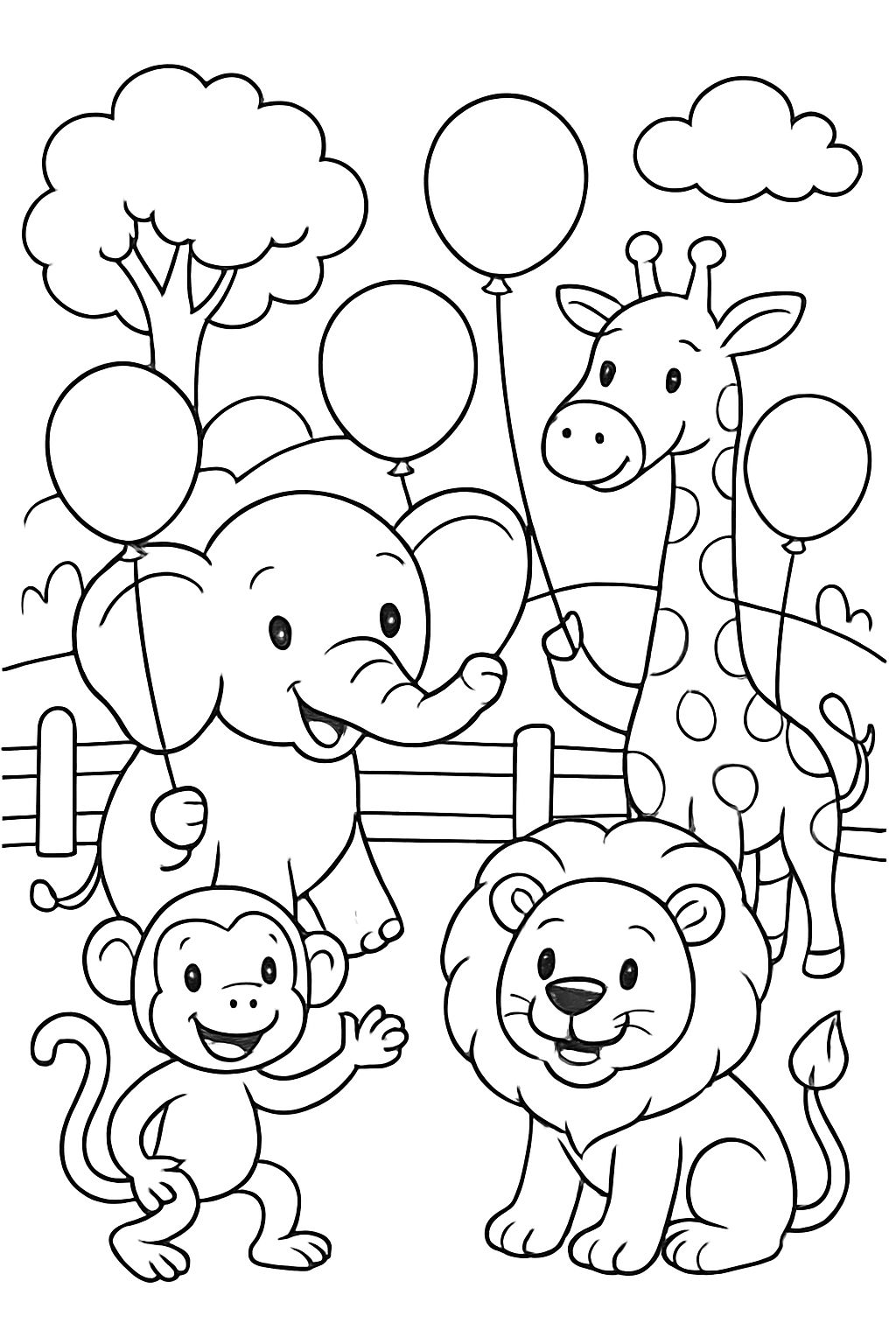 Zoo animals with balloons