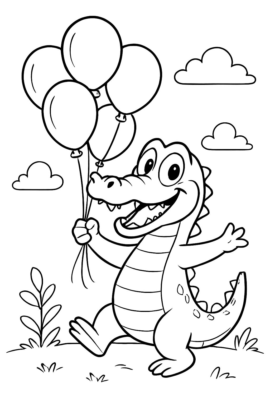 An alligator with a balloon bouquet