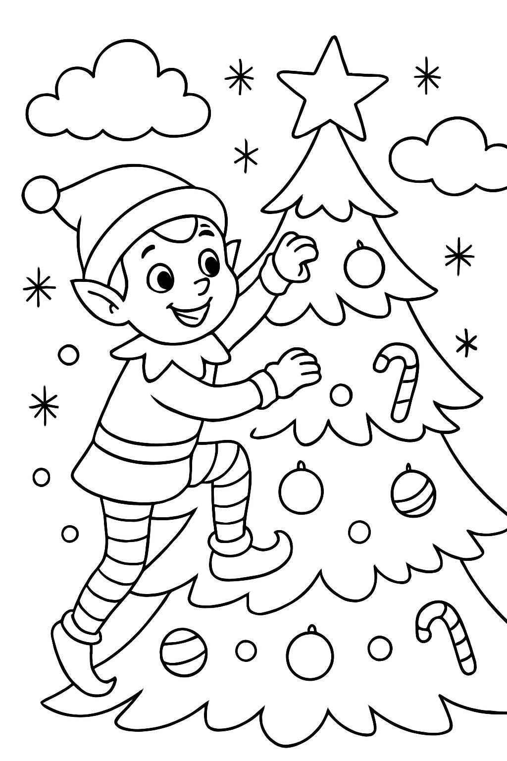 Elf auf dem Regal, der einen Weihnachtsbaum hinaufklettert Elf auf dem Regal, der einen Weihnachtsbaum hinaufklettert