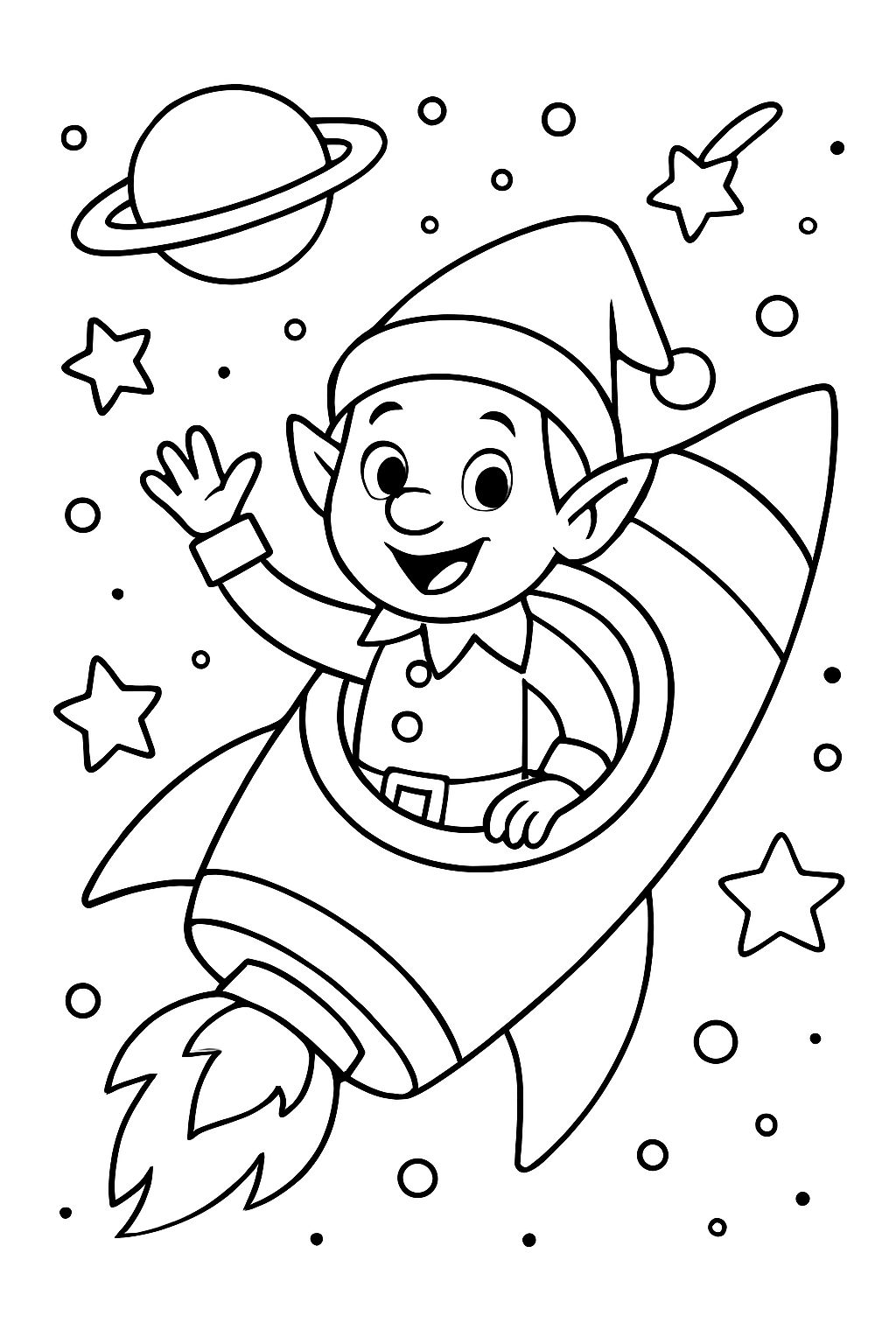 Elf in einer Rakete im Weltraum Elf in einer Rakete im Weltraum