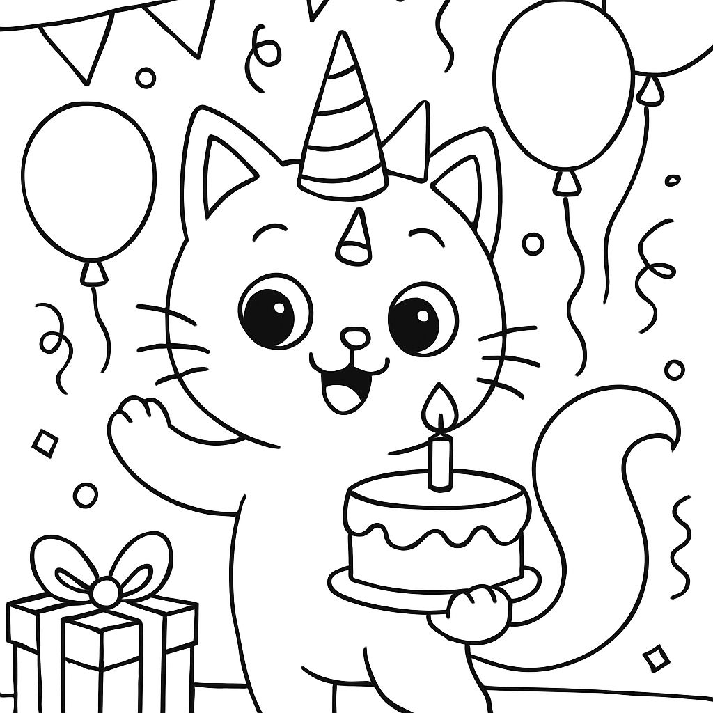 chat licorne à une fête d'anniversaire chat licorne à une fête d'anniversaire