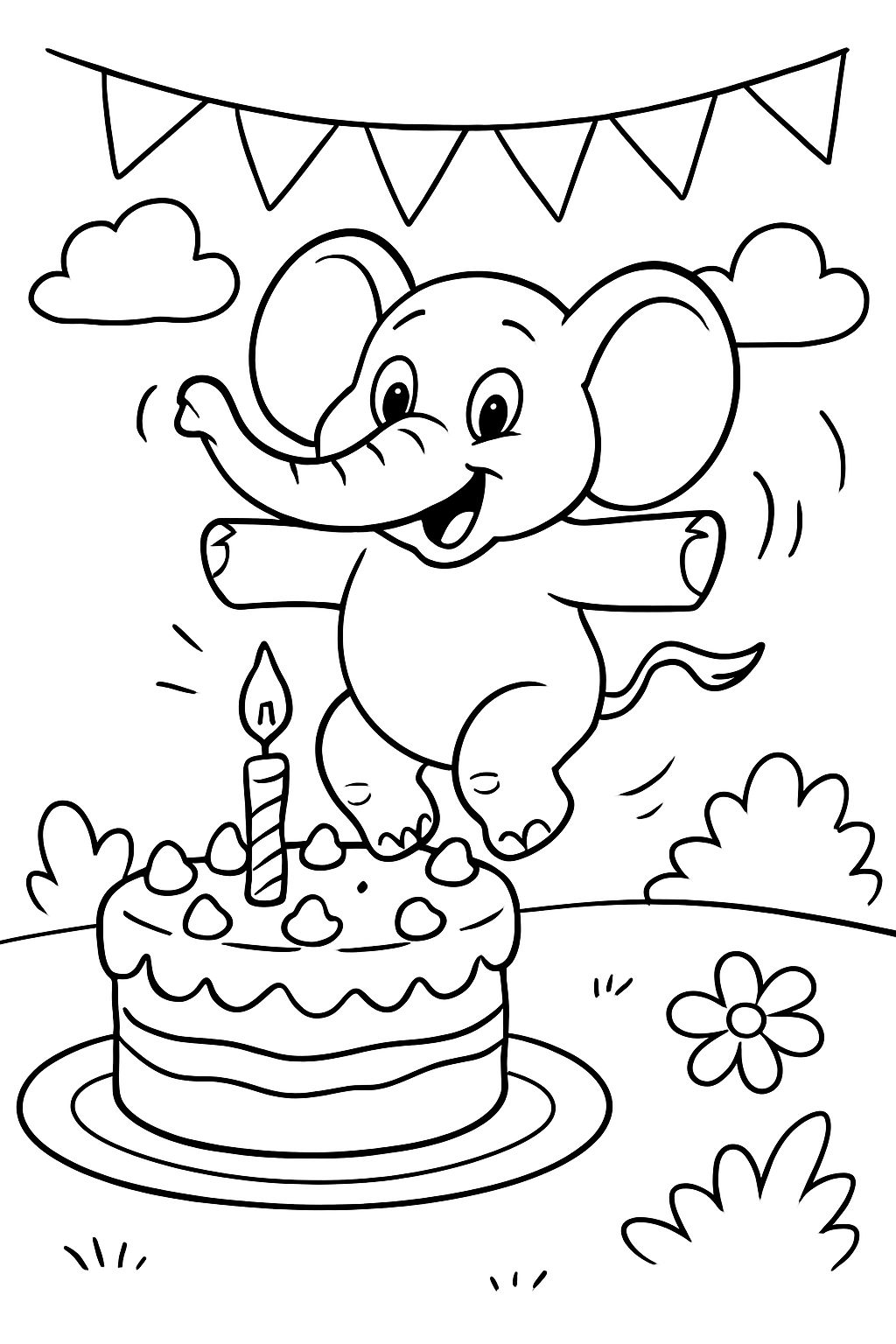 Ein Elefant springt in einen Kuchen