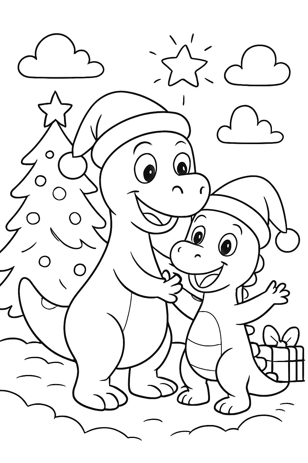 Dinosaurio de Navidad con mamá