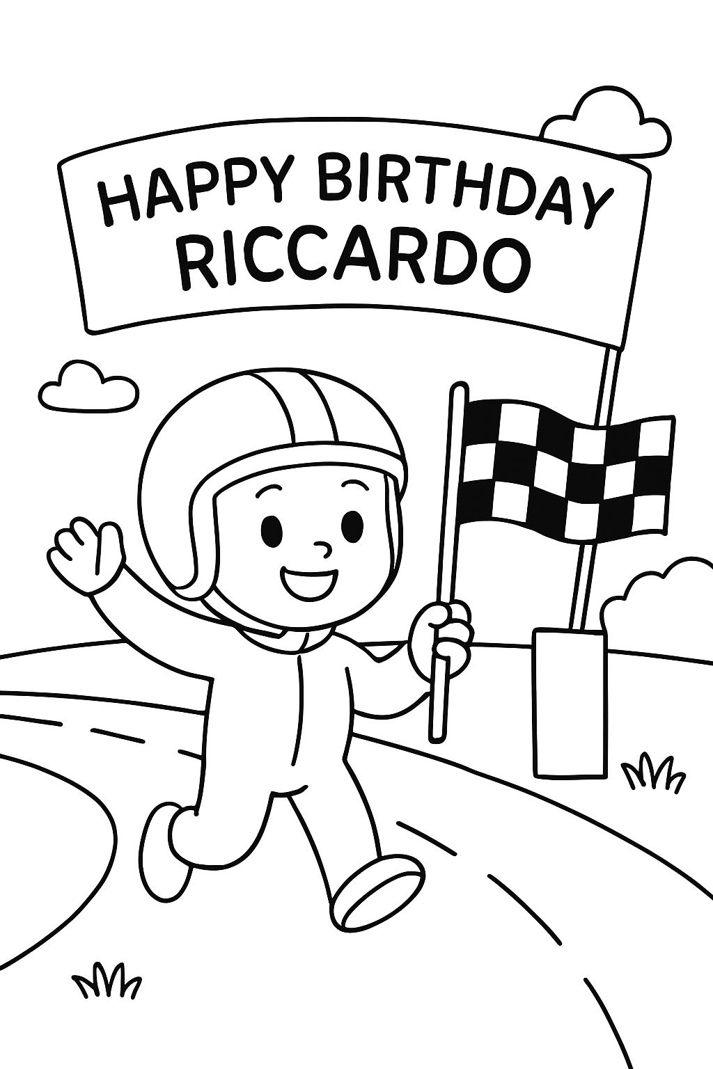 zielflagge rennstrecke happy birthday riccardo zum ausmalen