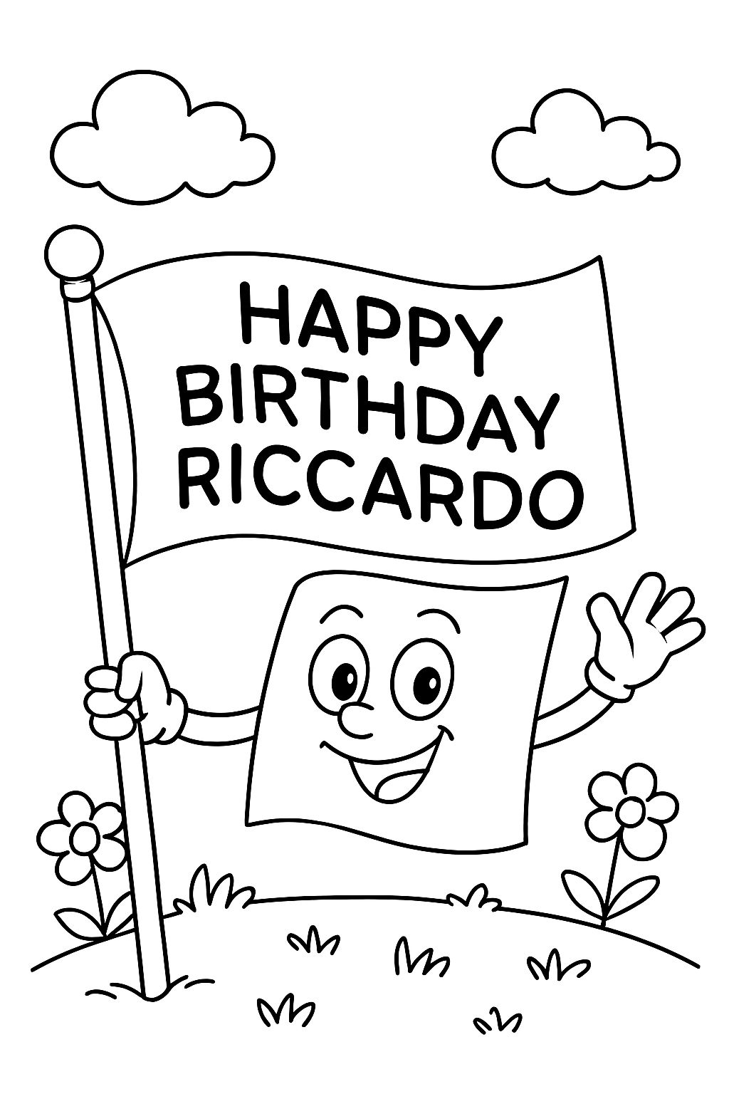 zielflagge mit happy birthday riccardo