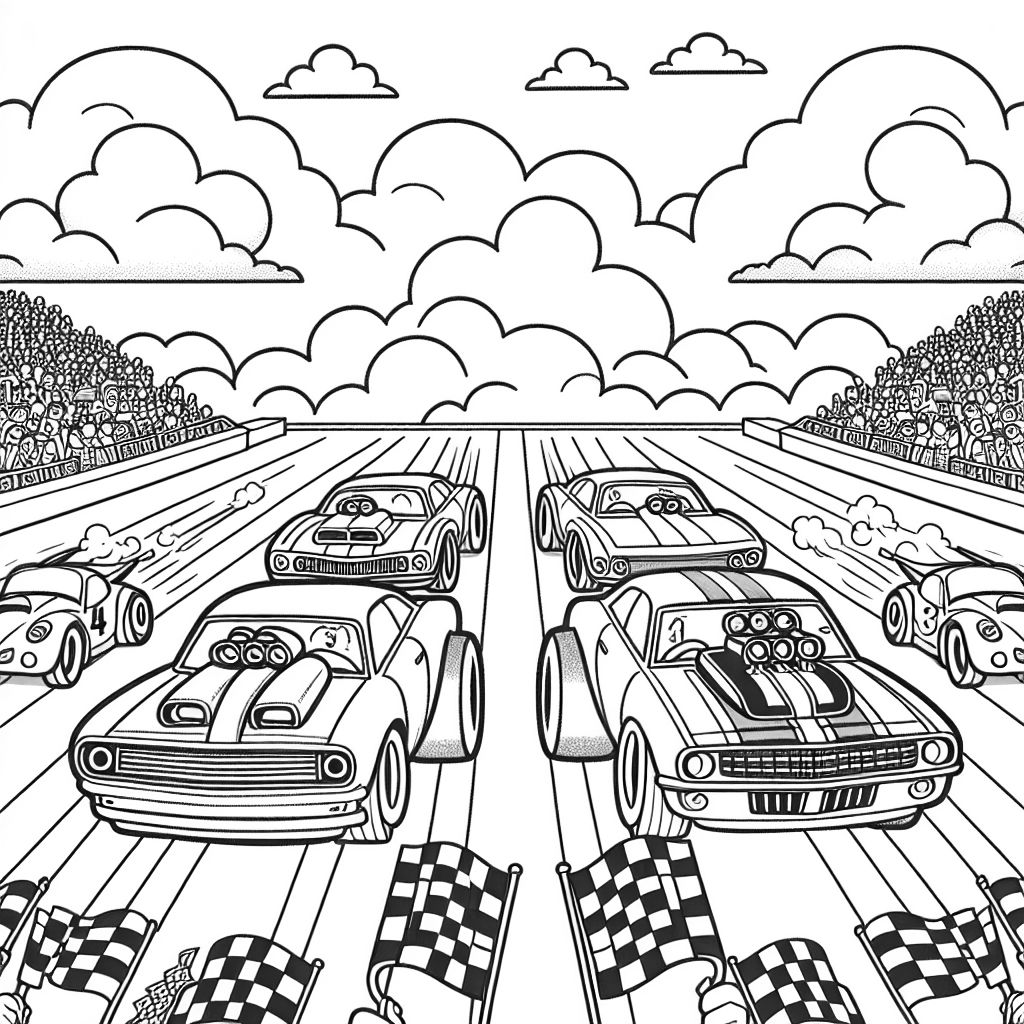 'racecars on dragstrip' Coloring Page | bubbely