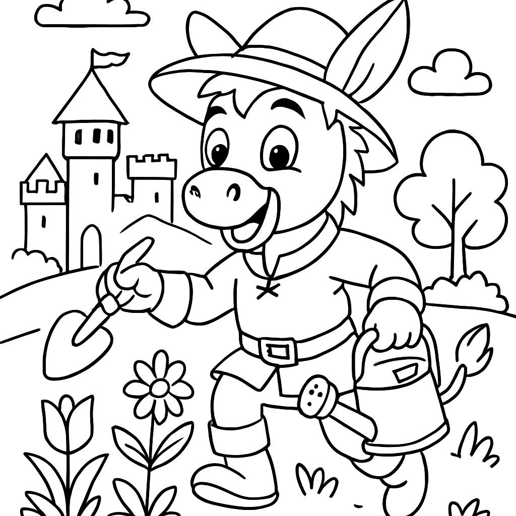 Um adorável burrinho jardineiro da época medieval. Um adorável burrinho jardineiro da época medieval.