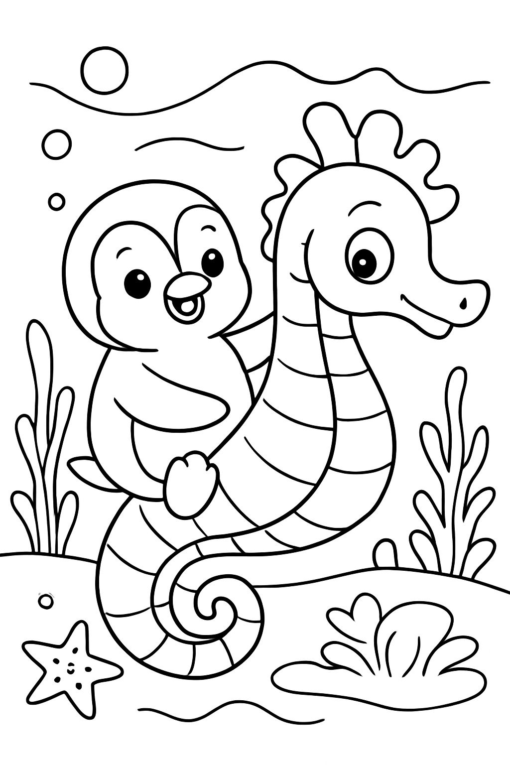 LITTLE PENGUIN WITH BIG SEAHORSE