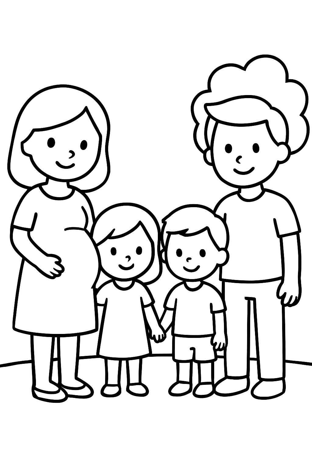 eine schwangere Mama mit einem Jungen, einem Mädchen und ihrem Papa zeichnen eine schwangere Mama mit einem Jungen, einem Mädchen und ihrem Papa zeichnen